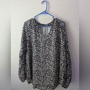 BTFBM Chic Black and White Leopard Print Blouse